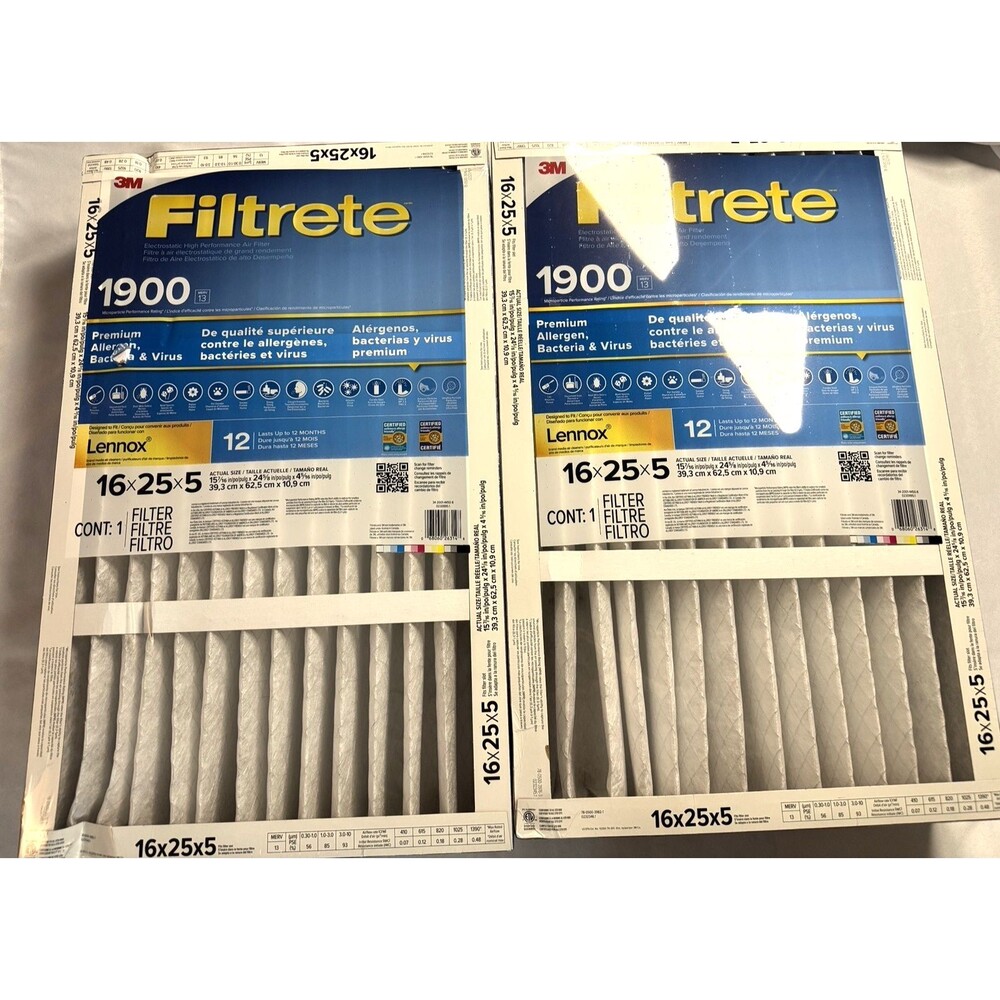 Filtrete 16x25x5 AC Furnace Air Filter, MERV 13, MPR 1900 for Lennox (2 pack)